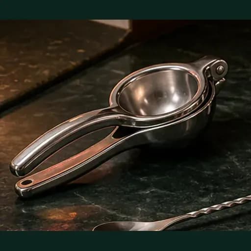 Hinged metal hand citrus press