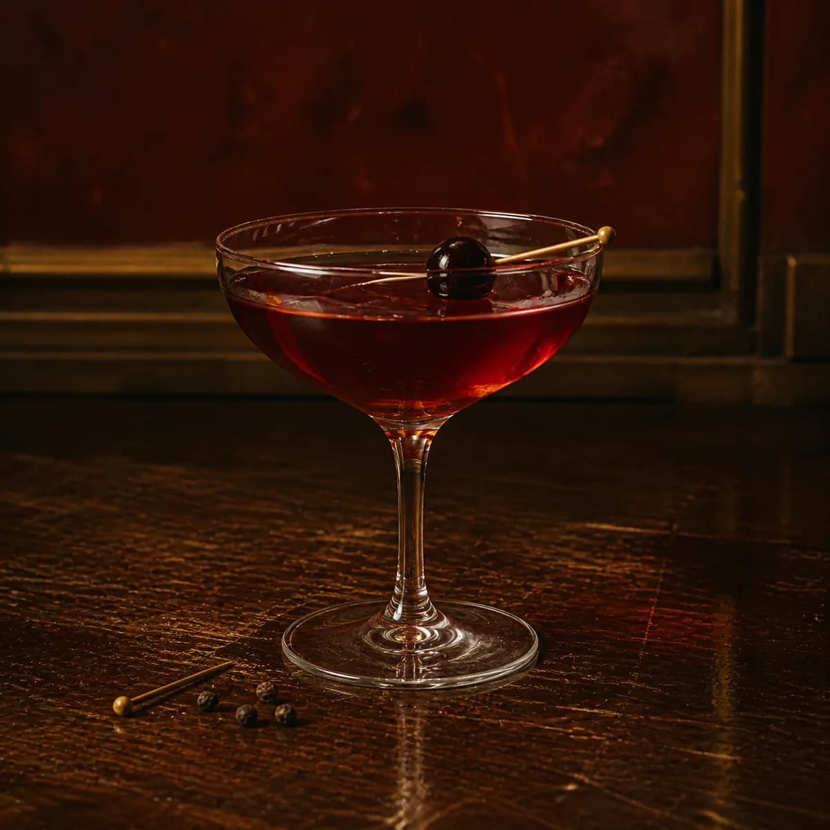 Bensonhurst in a clear shallow coupe styled in a small jazz bar with oxblood plaster, old brass trim and scratched dark wood.