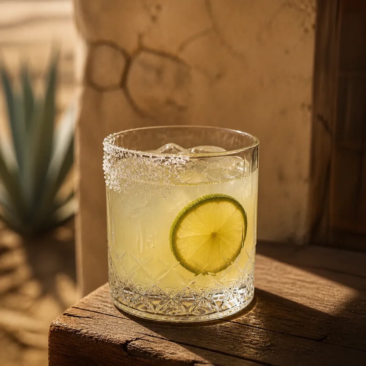 Changuirongo in a tall straight-sided highball glass styled in a desert lodge bar with chalky adobe, worn mesquite and a blurred agave silhouette.