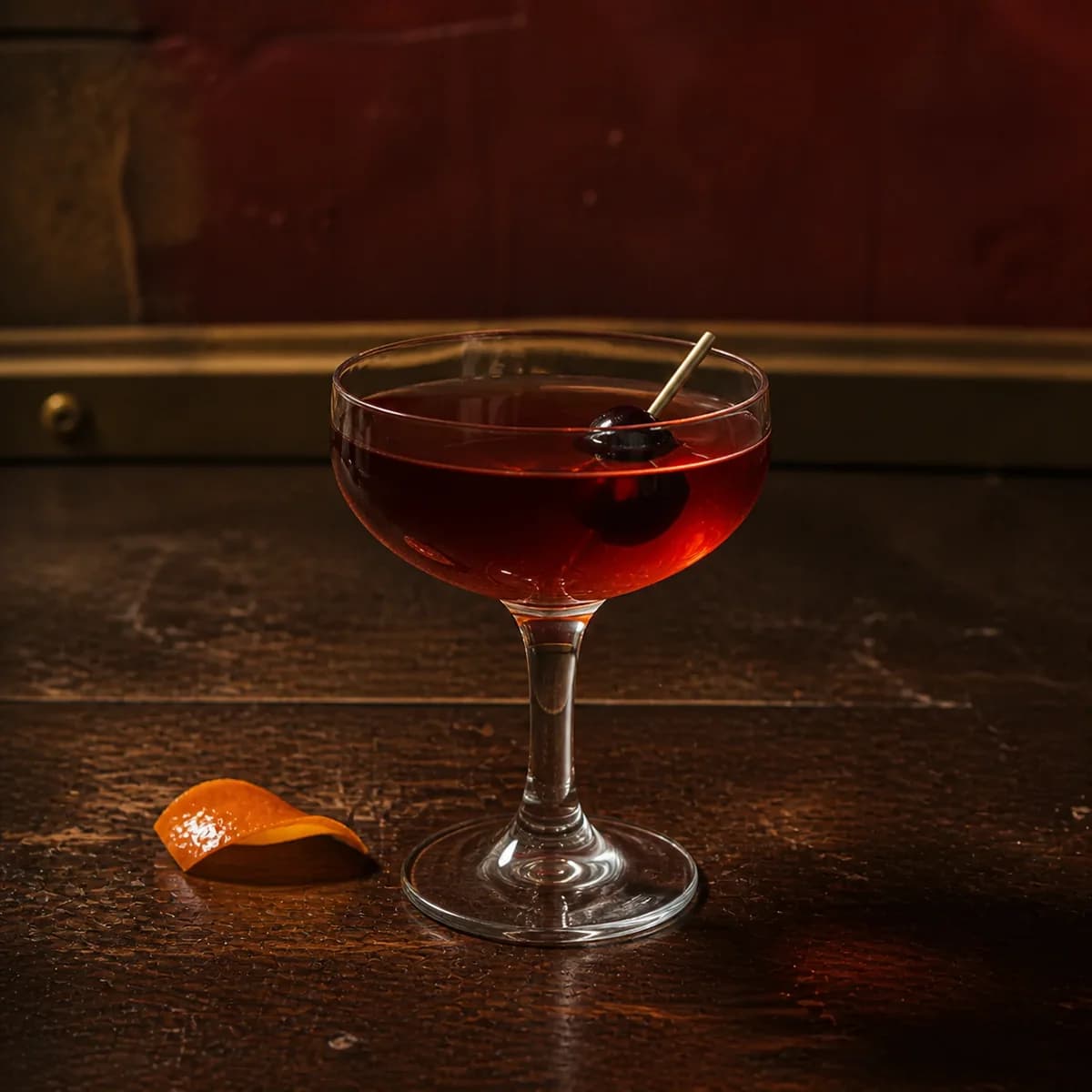 Fancy Free in a clear shallow coupe styled in a small jazz bar with oxblood plaster, old brass trim and scratched dark wood.